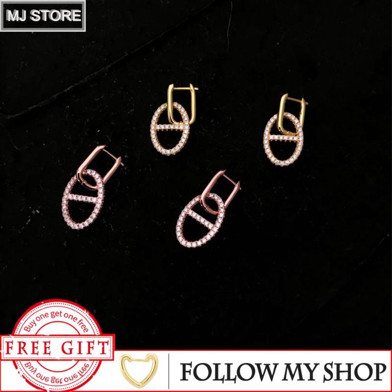 

Dangle & Chandelier The Pig Nose Earring 925 Sterling Silver For Women Zircon Rose Gold Color Monaco Jewelry