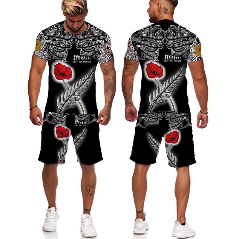 

Men' Tracksuits Novelty Unisex 3D Printed Anzac Australia And Zealand/Maori Lest We Forget T-shirt Men Shorts Street Wear Sets