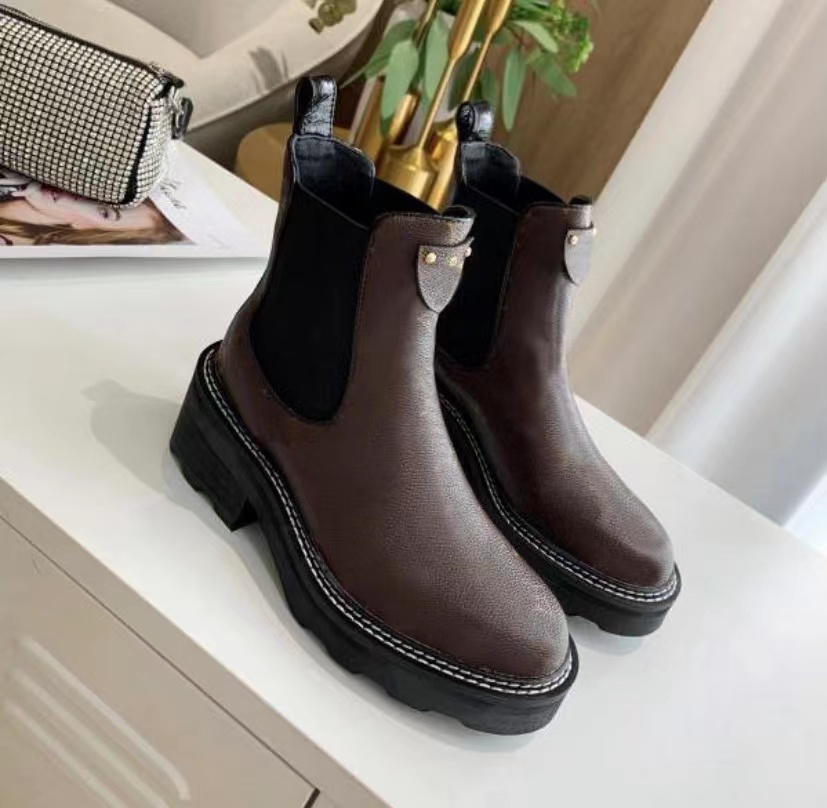 

2022 designers shoes Ankle cowhide Boot Nylon Women Boots Heels Thick bottomed autumn winter muffin short barrel Luxurys Martin footwear size 35-42