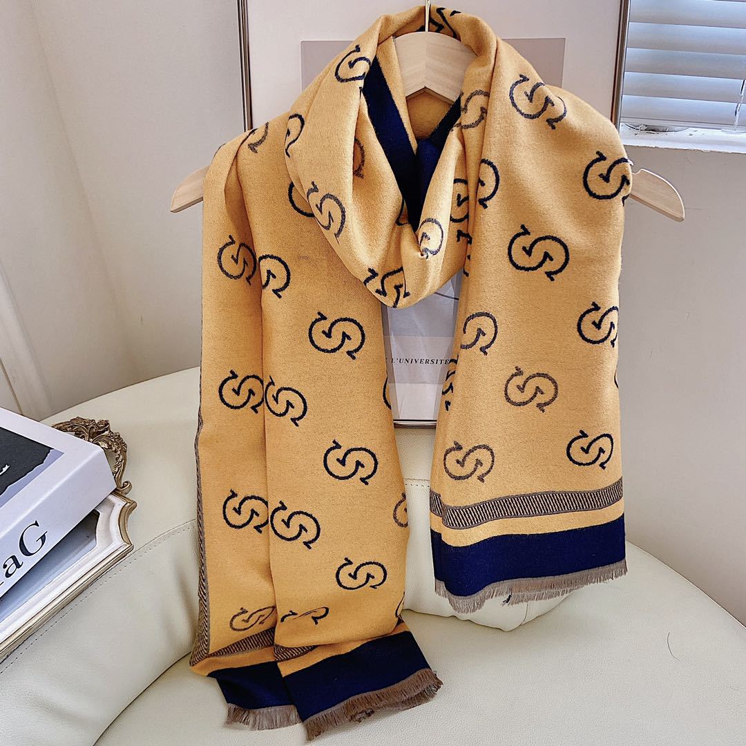 

Shawls Korean Style All-Match Scarf Womens Autumn and Winter Letters European American Fashionable Warm Big Brand Cashmere-l