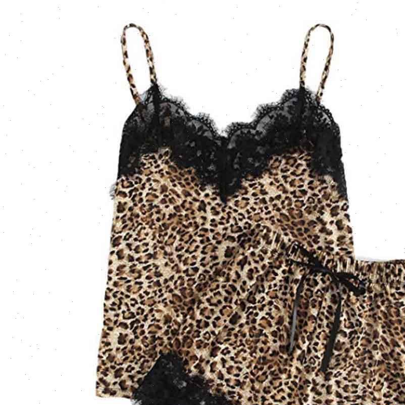 

pyjamas pajama sets lingerie womens sleepwears v neck shorts lace leopard underwear sleeveless pijama mujer a80, Black;red
