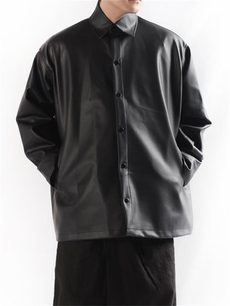 

Men' Jackets Leather Jacket Spring And Autumn Korean Fashion Casual Versatile Lapel Loose Large Coat, Black