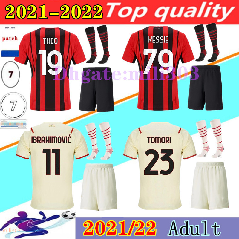 

2021 2022 milan soccer jersey sets AC 21 22 IBRAHIMOVIC football shirt kits GIROUD THEO KESSIE KJÆR TOMORI R.LEAO BRAHIM camisa de futebol kit uniforms, 20/21 3rd
