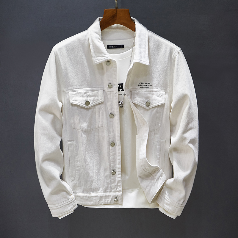 

Classical Styles Cotton Denim Jacket Men Black White Slim Fashion Print Autumn Jean Coats Trendy Streetwear Skinny Outerwear Bra