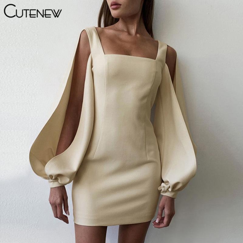 

Casual Dresses Cute Fshion Square Collar Long Sleeve Slit Bodycon Mini Dress Womens Autumn Elegant Solid Stretch Slim Lady Streetwear, Black;gray