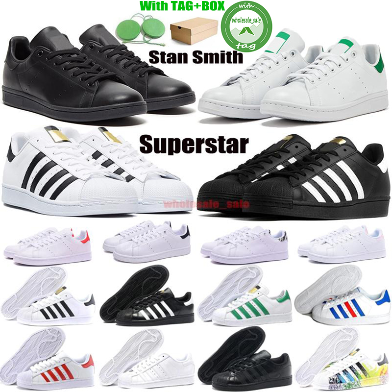 

With Box Fashion Stan Smith Superstars Casual Shoes Men Women Triple Black White Oreo Laser Golden Platform Sports Sneakers Flat Trainers, Red