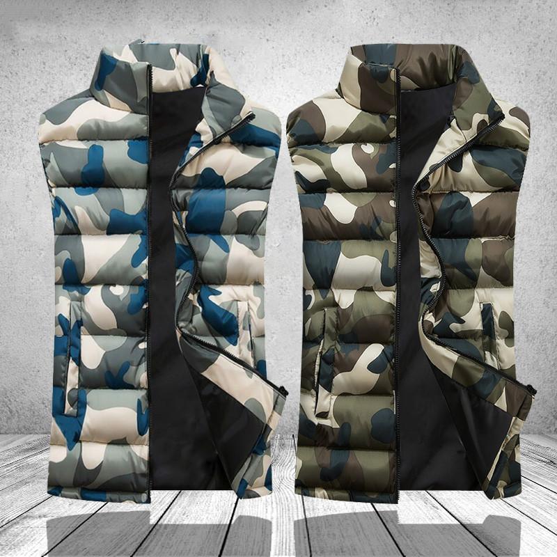 

Men' Vests Camouflage Vest Men Military Autumn Winter Casual Zipper Male Overcoat Couple Thick Mens Sleeveless Jacket Stand Collar 4XL, Cc163 green