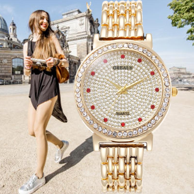 

Wristwatches RelÃ³gio Dourado Feminino Female Wide Bracelet Luxury Ceasuri Gold Women Stainless Steel Band Dress Watches Ladies, Slivery;brown