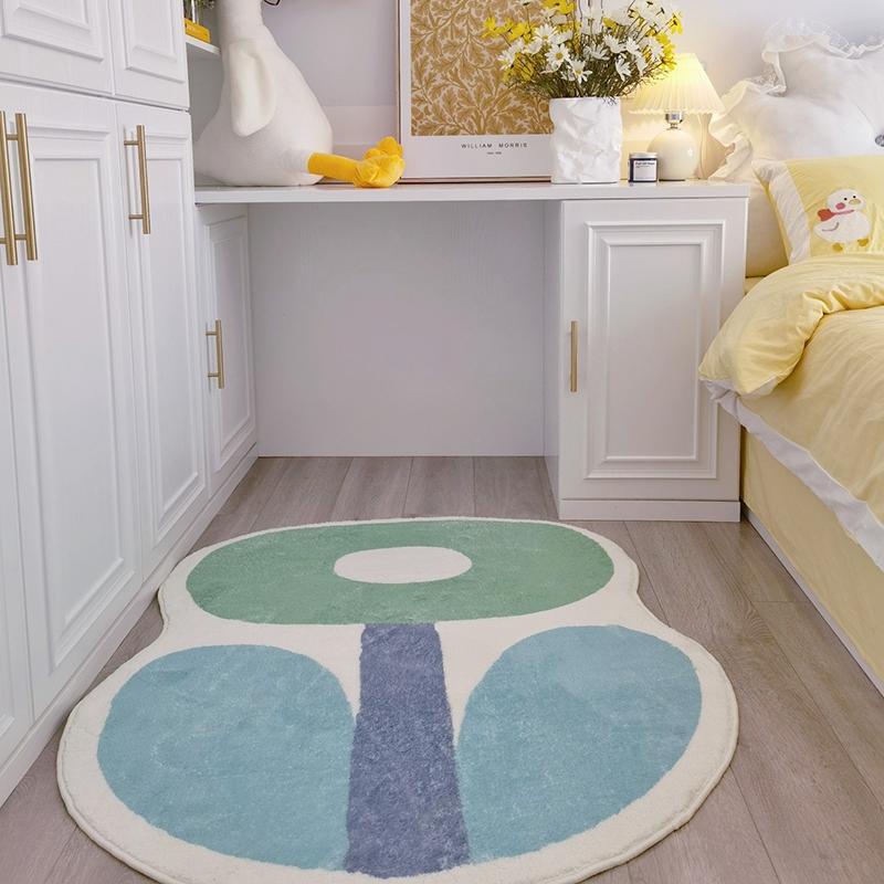 

Carpets Ins Flower Shape Carpet Living Room Rug Bedroom Bedside Mat Soft Bathroom Non-slip Floormat Entrance Doormat Fresh Home Decor, Green cyan