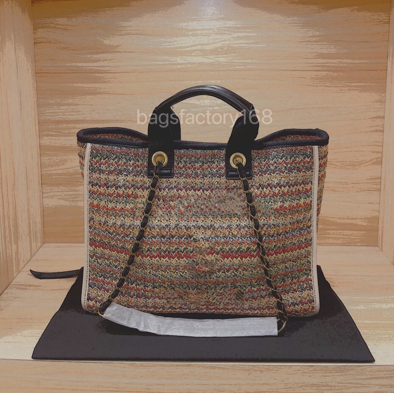 

Spring/Summer 2021 Straw Braided Beach Bag Flax Colorful Striped Shopping Bags Holiday Style Leather Handle Splice Large Capacity Handbag Chain