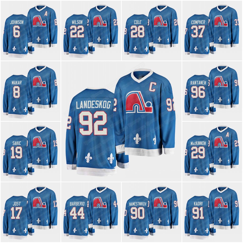 

29 Nathan MacKinnon quebec vintage Jersey 92 Gabriel Landeskog 96 Mikko Rantanen 8 Cale Makar 19 Joe Sakic 6 Erik Johnson 91 Nazem Kadri 13 Alexander Kerfoot, Pic 2