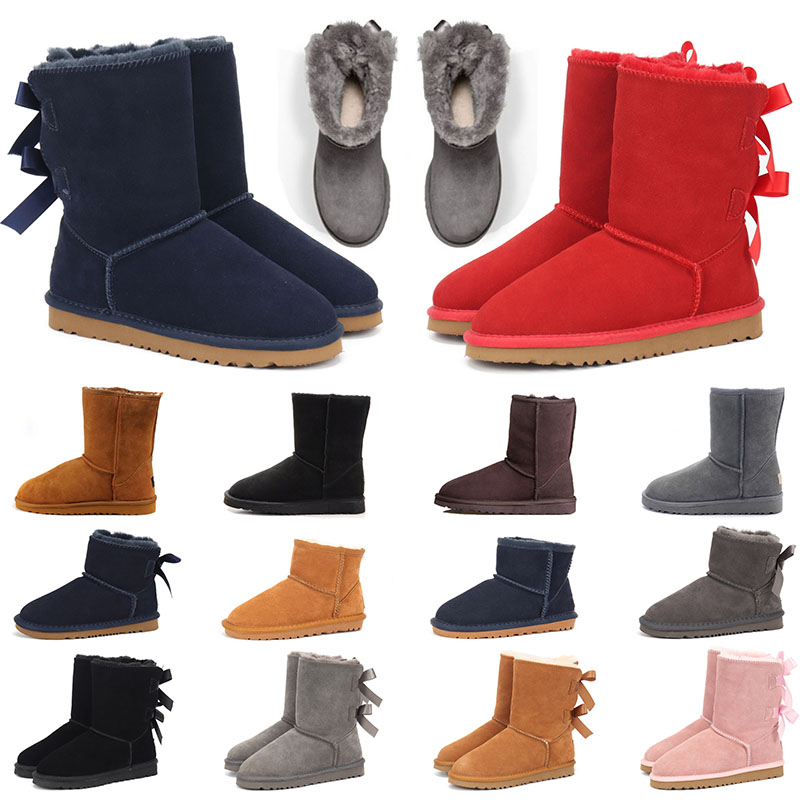 

2021 Fur Designer Wgg womens snow boots winter warm boot luxury bailey bow short II Australia Boots Chestnut Khaki Beige Black Brown Knee Ankle Bottom Shoes Female, Wg06 bailey bow pink