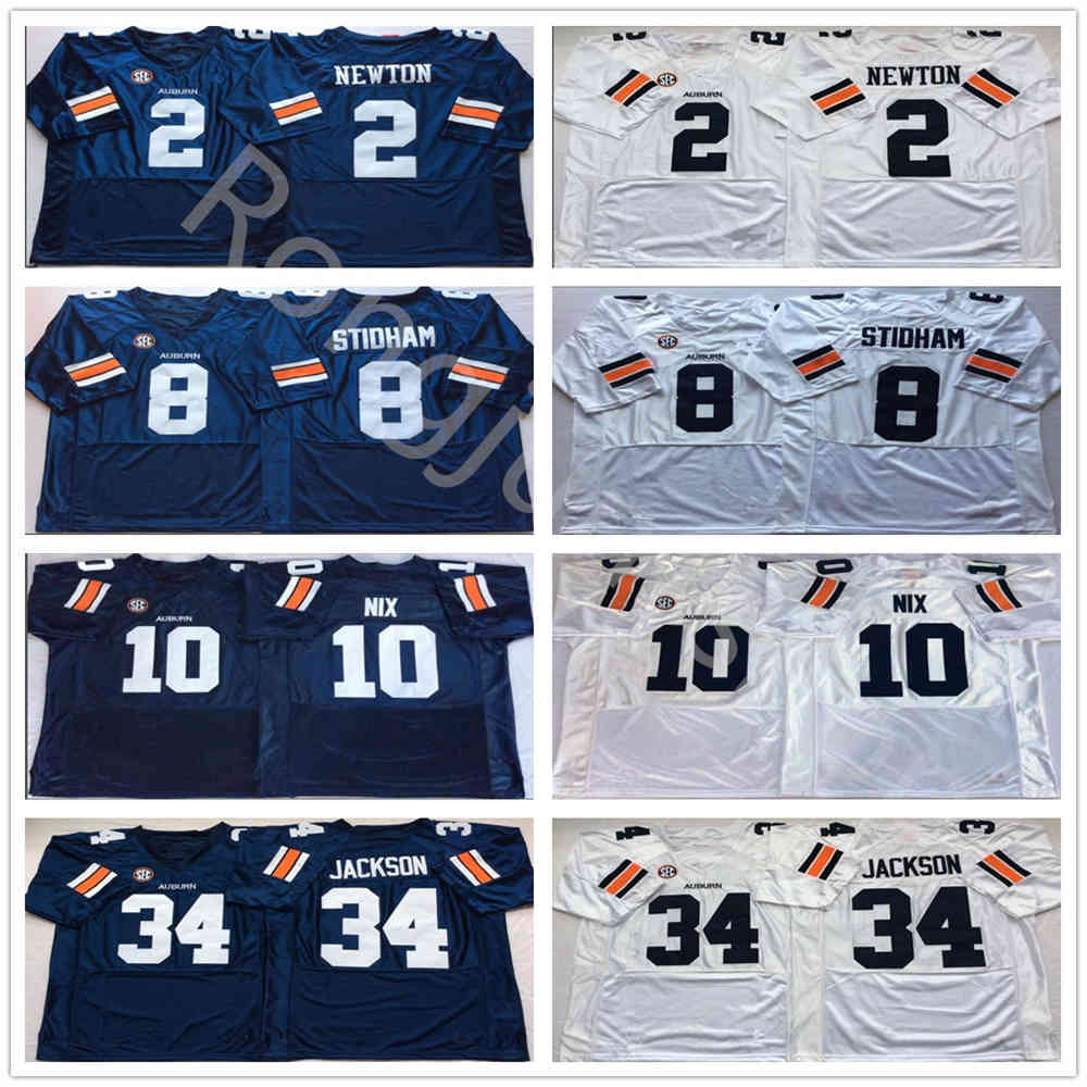 

NCAA College Football Auburn Tigers Jersey 10 Nix 34 Bo Jackson 8 Jarrett Stidham 2 Cam Newton University Team Navy Blue White Stitched Top Quality, As picture