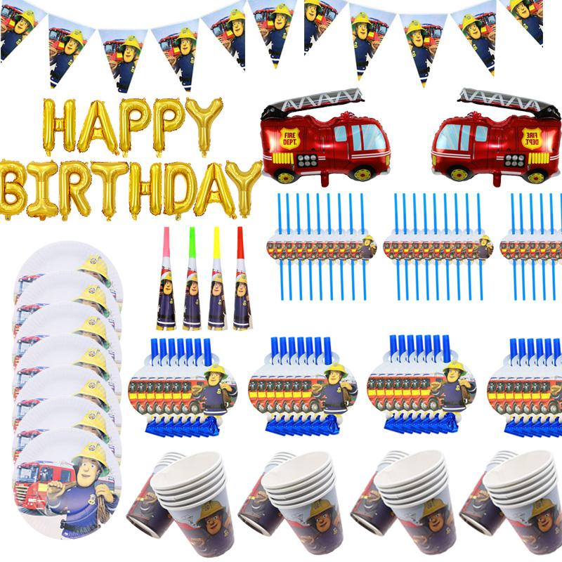

Fireman Sam Birthday Party Decorations Banner Fire Engine Fighter Theme Paper Cups Plates Favors Baby Shower Supplies Disposable Dinnerware