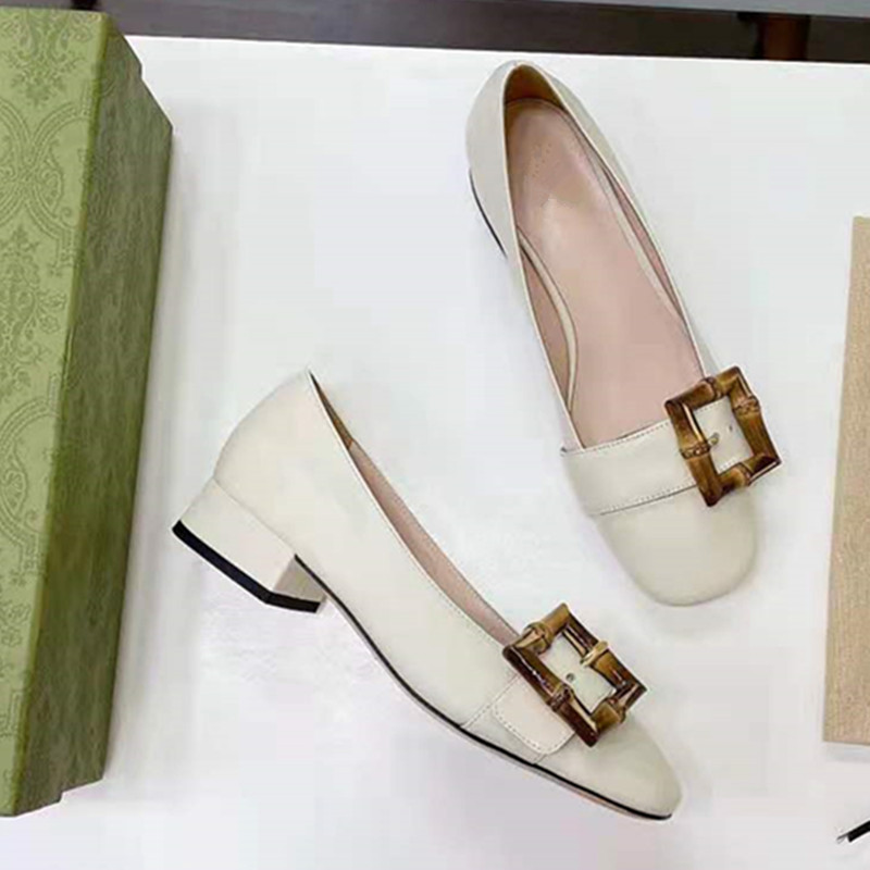 

2021 spring and autumn classic high heels boat shoes luxury designer leather thick heels 100% cowhide round head metal buckle womens dress shoe large 34-41, Black