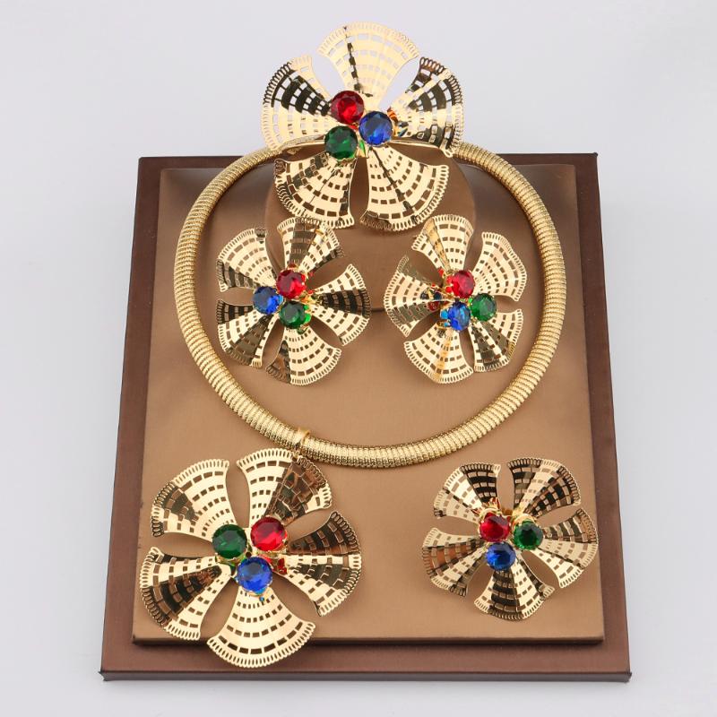 

Earrings & Necklace Fashion Bohemia Jewelry Sets For Women Flower Bracelets Engagement Weddings Bridal Rings Accessory, Silver