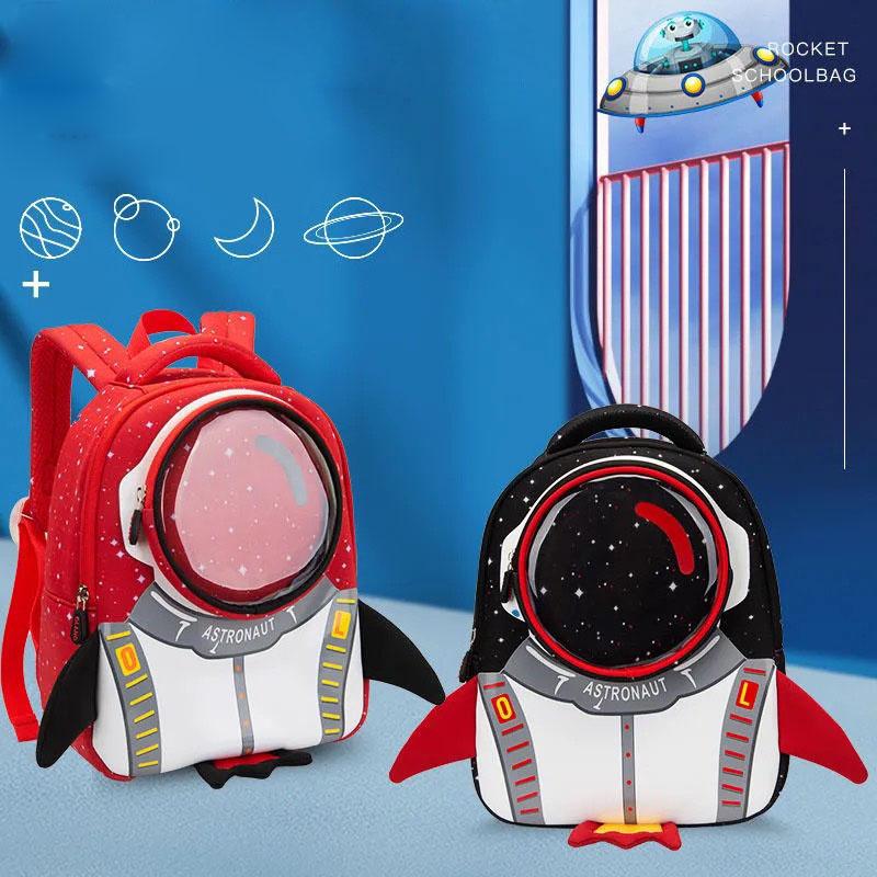 

School Bags 3D Rocket Childrens Backpack Astronauts Waterproof Cartoon Kid Kindergarten Primary Bag For Boys Girls