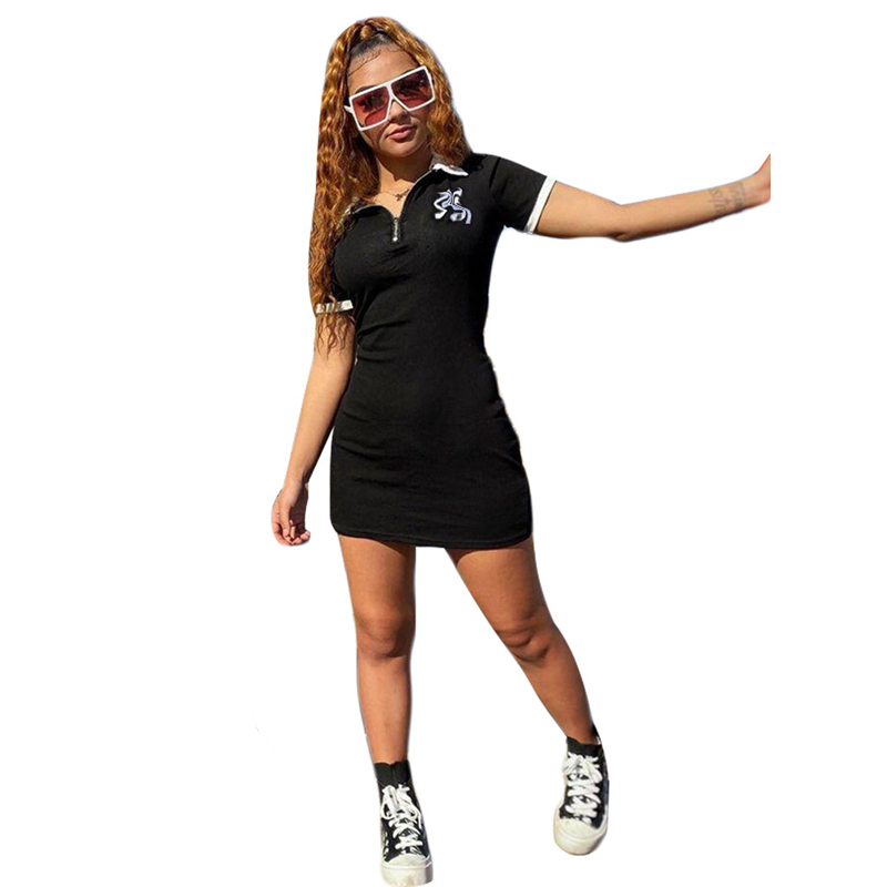 

Fashion Nightclub Sexy Sim Hip Skirt Women Casual Dresses Designer Slip Bodycon Dress With Zipper, J2511-black