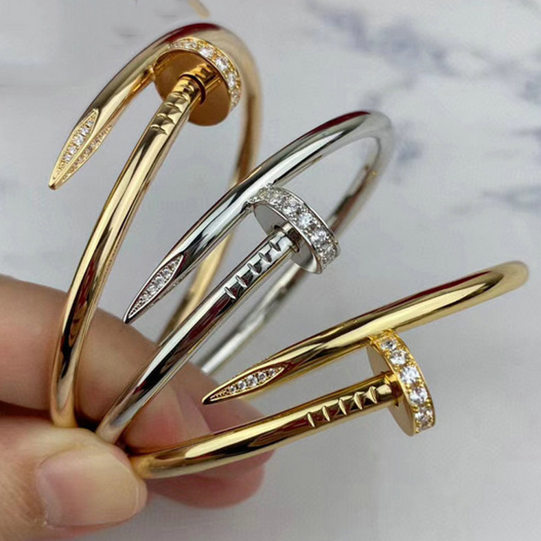 

16 19 21 Cuff Bracelet Women Men Titanium Steel Nail Bracelets Gold WeddingJewelry For Lover with box set, White