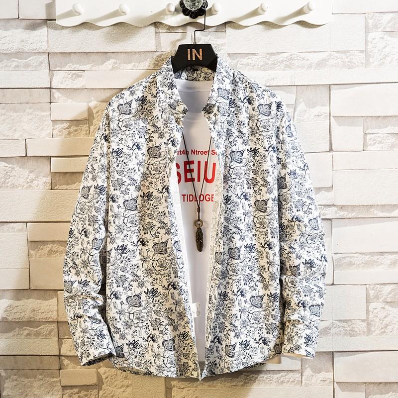 

Men's Casual Shirts Printing Long Sleeve Tops Spring Autumn Fashion Turn-down Gradient Color Shirt, No 13