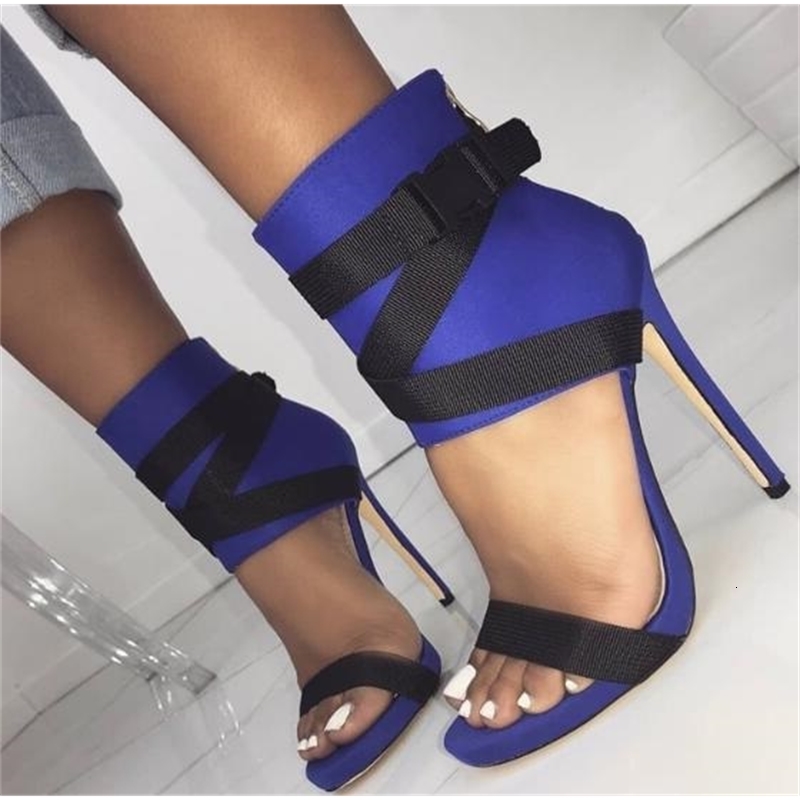 

sandals summer women's party open toe lace up belt buckle zip loop thin leaps high plus size dressed lady's shoes hf2y, Black