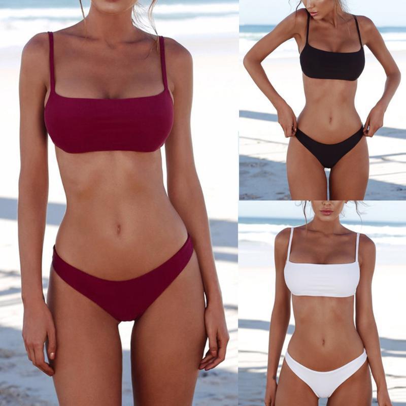

Sexy Swimsuit Women Bandeau Bandage Bikini Set Push-up Brazilian Swimwear Beachwear Solid Women, Black