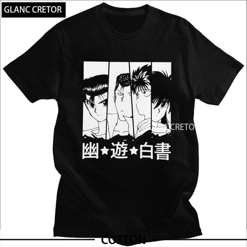 

Anime Manga Yu Hakusho Tshirt Soft Cotton Yusuke Urameshi Tee Kazuma Kuwabara T-shirt Kurama Shirts Hiei Tops Short Sleeves Men' T-Shirts, Black