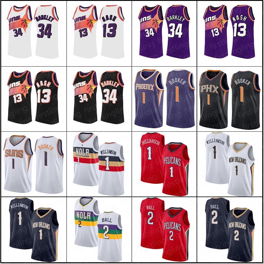 

New Zion Orleans Williamson Pelican Jersey Lonzo Brandon Ball Ingram Phoenix Suns Charles Steve Barkley Nash Devin 1 Booker, Black;red