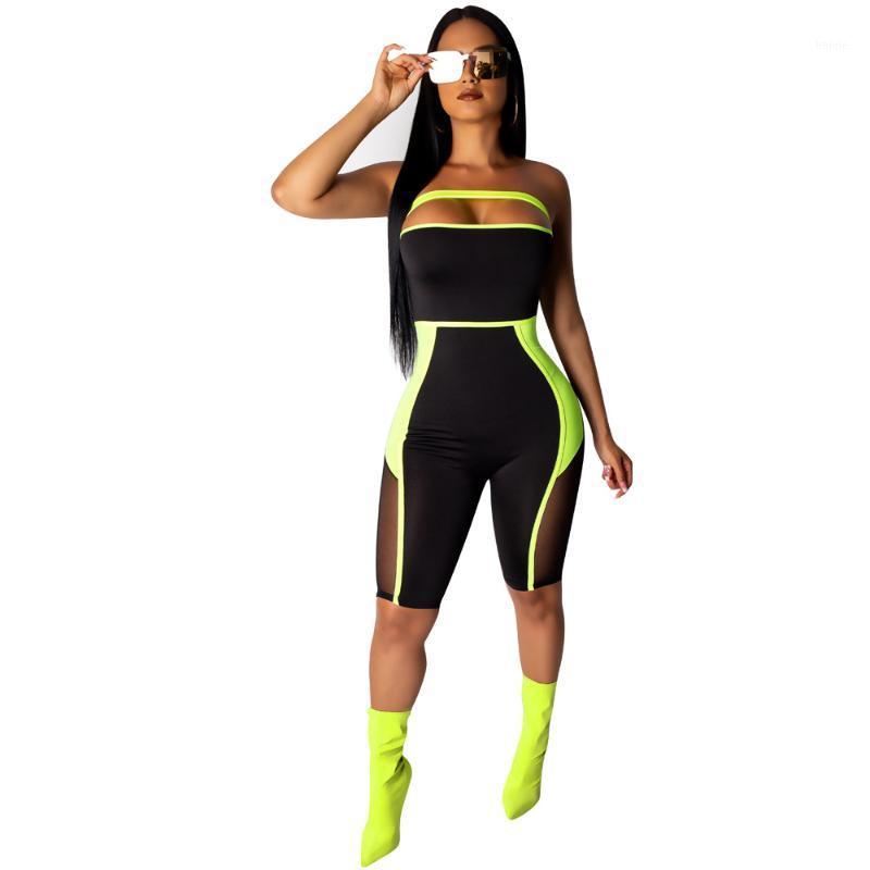 

Women's Jumpsuits & Rompers Adogirl Sleeveless Bust Hollow Out Women Playsuit Strapless Slash Neck Fitness Jumpsuit Fluorescent Green Summer, Black;white