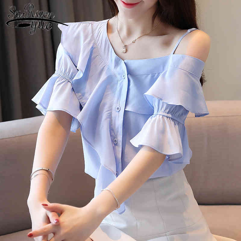 

Summer Ladies Blouse Sexy Slash Neck Short Sleeve Women Tops and Blouses Fashion Streetwear white blouse women 4771 50 210521