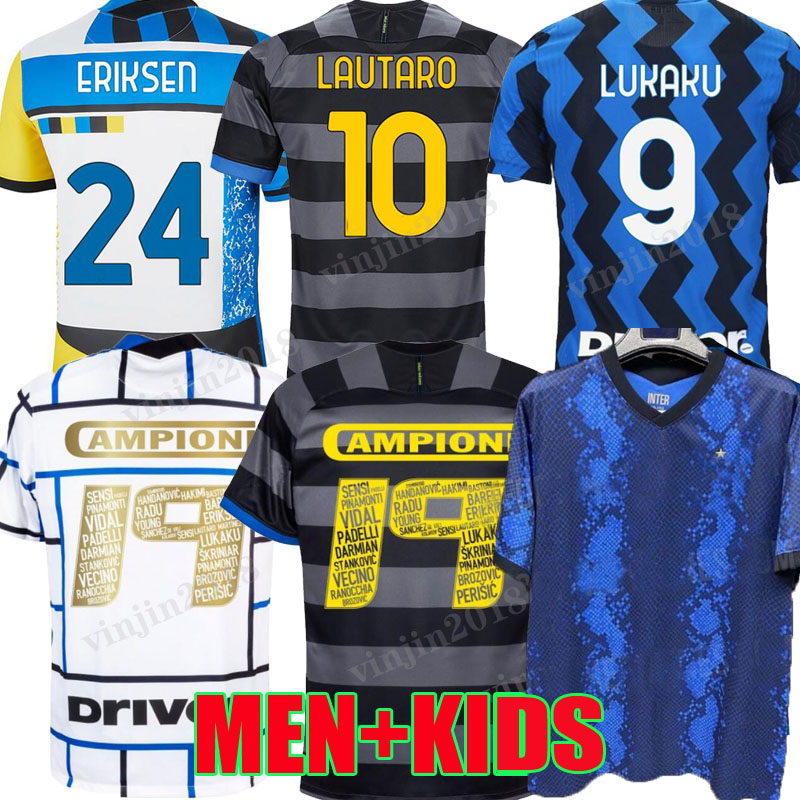 

INTER 2020 2021 2022 soccer jersey Campioni 19 LUKAKU MILAN VIDAL BARELLA LAUTARO ERIKSEN HAKIMI 21 22 I M Scudetto football shirt uniforms men + kids kit 4th fourth, Home 1