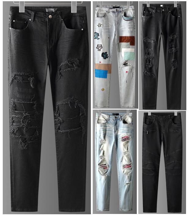 

Mens jeans Classical Distressed Motorcycle Biker Jean Luxury Deisnger Rock Skinny Slim Ripped Holes Letters Top Quality Brand Hip Hop Denim Pants-3, Silical gel