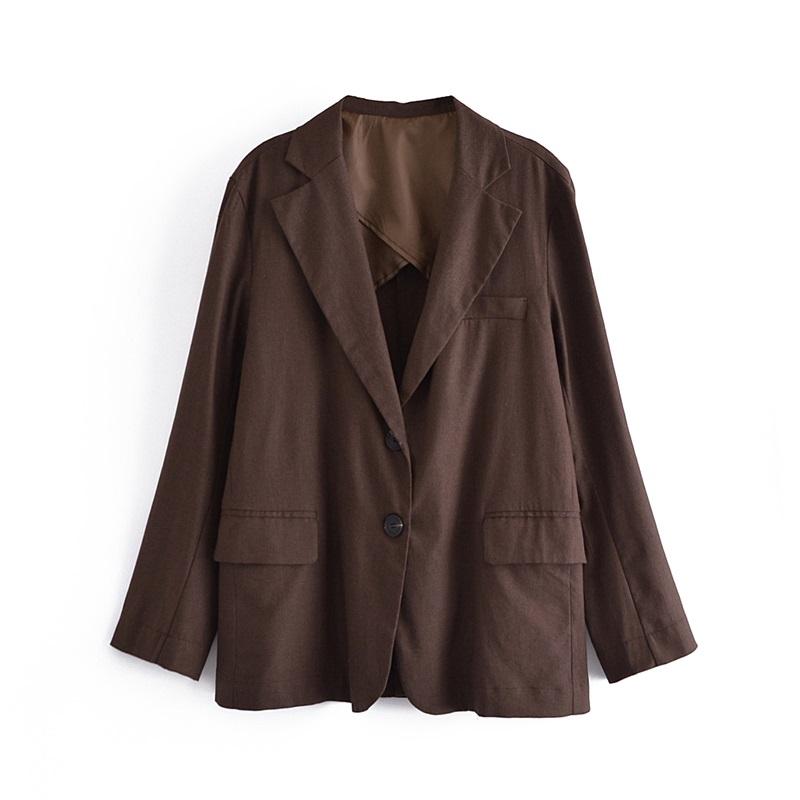 

Women' Suits & Blazers ZXQJ Women 2021 Fashion With Vents Oversized Linen Blazer Coat Vintage Long Sleeve Flap Pockets Female Outerwear Chi, As picture