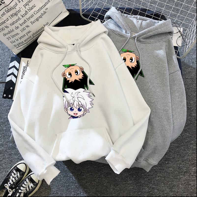 

killua gon ss hunter x women sweatshirt hooded long sleeved anime autumn casual streetwear, Black