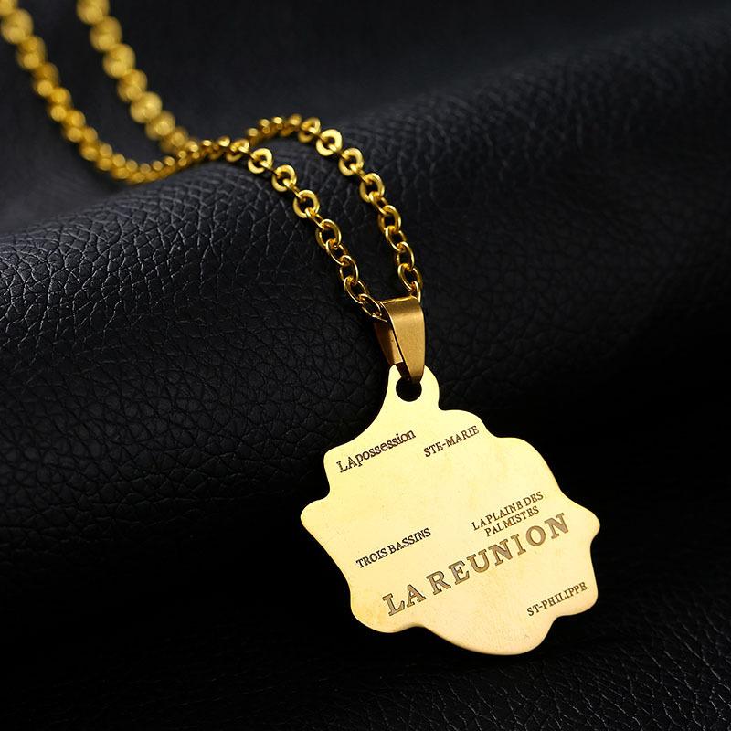 

Pendant Necklaces Punk France La Reunion Map For Women Stainless Steel Cuban Link Chain Necklace Jewelry On The Neck, Silver