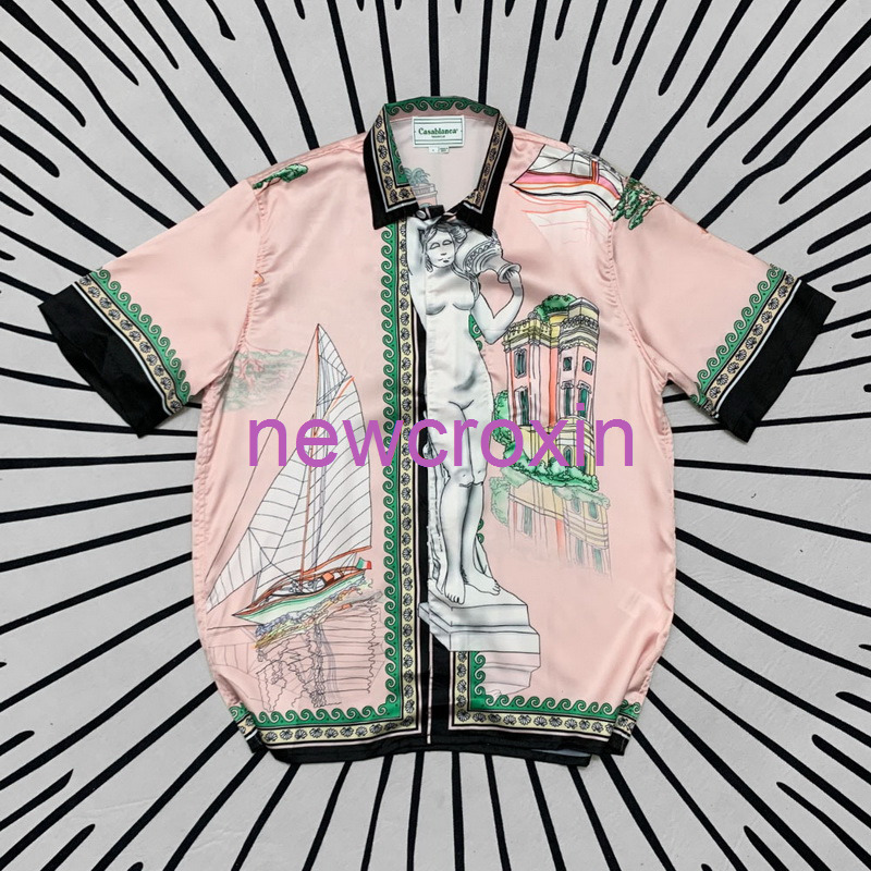 

Street fashion Casablanca ss21 Island lazy sailing Castle silk short sleeve shirt for loversfashion, Color