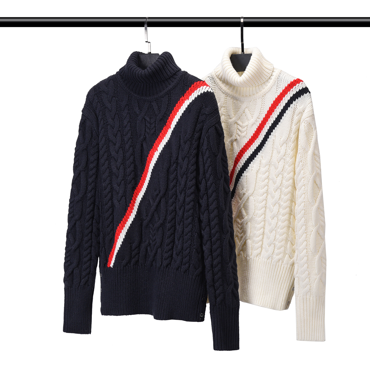 Men's Sweater Knitwear New Long Sleeve Turtleneck Striped Women's Wool Bottoming Knitwear
