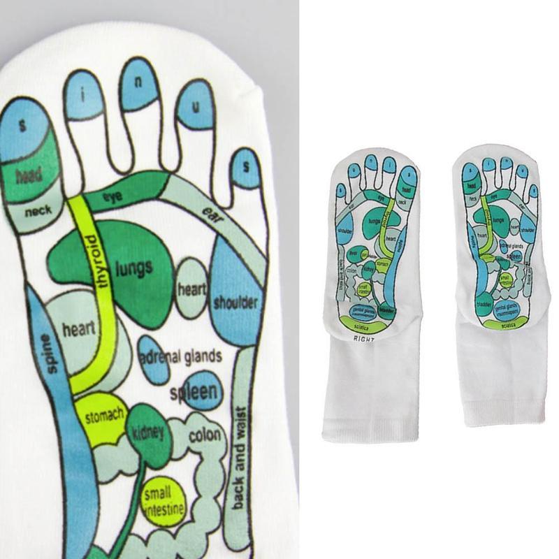 

Men's Socks 2Pcs Acupressure Physiotherapy Massage Relieve Tired Feet Reflexology Foot Point Full English Illustration, Black