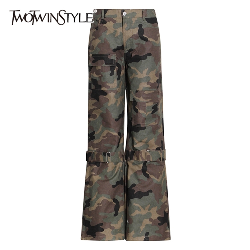 

Casual Hit Color Cargo Pants For Women High Waist Print Camouflage Wide Leg Pant Female Spring Fashion 210521, Aspicture