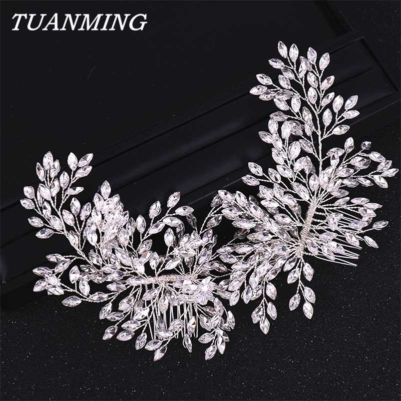 

Double Hair Comb Bridal Headband Wedding Accessories Crystal band Jewelry 211109