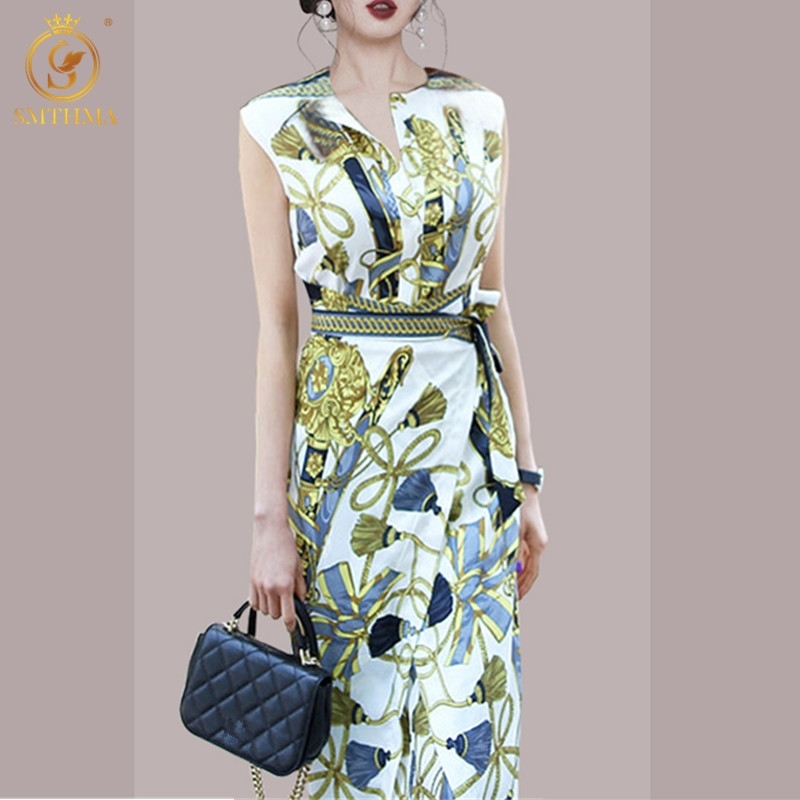 

Fashion Runway Style Summer Dress Women's Korean OL Temperament Waist With Nelt Print Vestidos 210520, Photo color