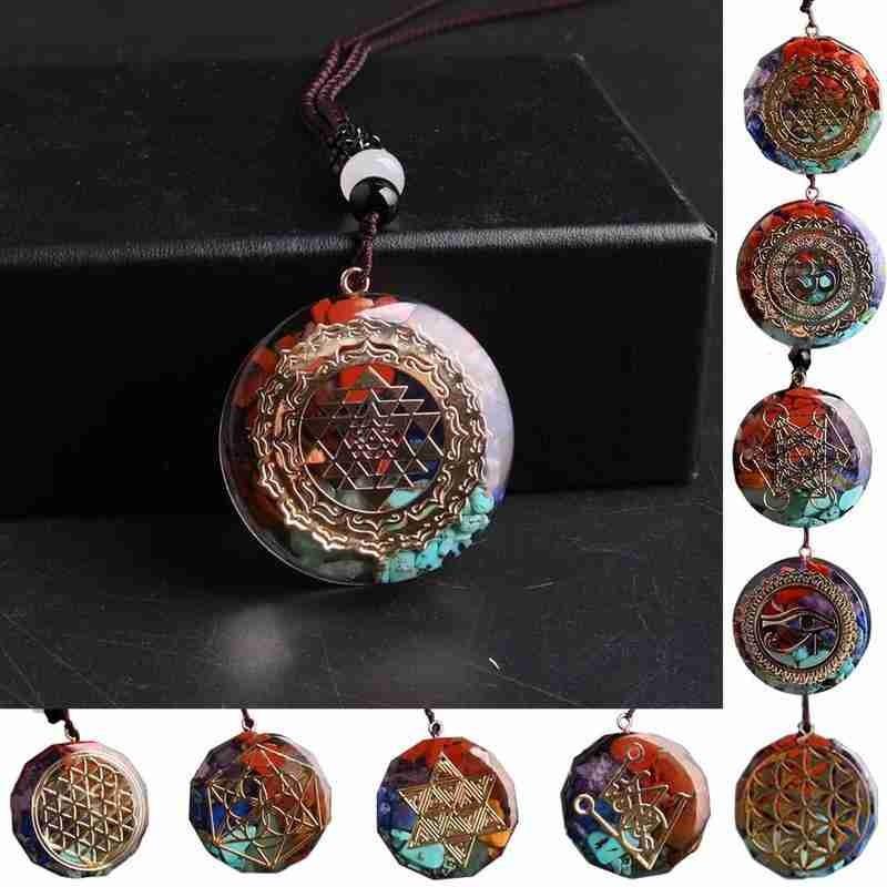 

Pendant Necklaces Natural Stone Necklace Geometry Chakra Energy Sacred Meditation Jewelry, Silver