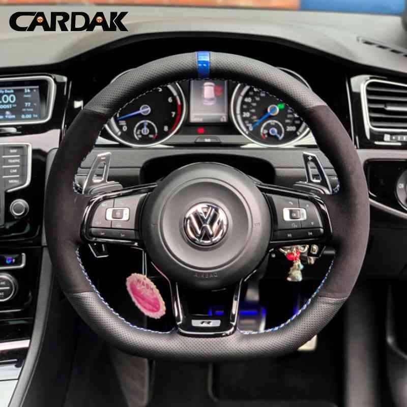 

CARDAK Black Suede Leather Car Steering Wheel Cover for Golf 7 MK7 GTI R VW Polo Scirocco 2015 2016