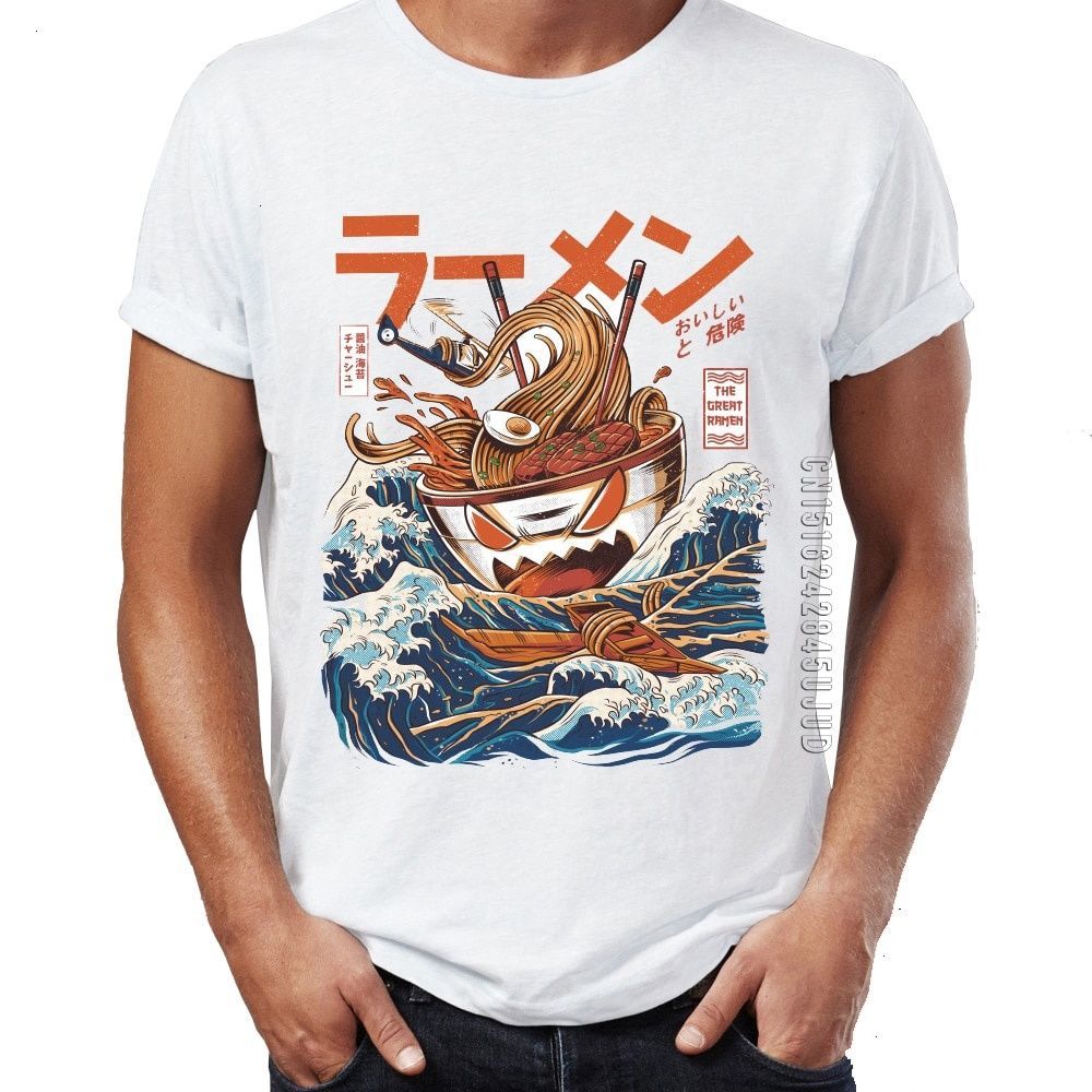 

Men 100% Cotton t Shirt Adult Great Ramen Off Kanagawa Funny Artsy T-shirts Guys Graphic Tops & Tees
