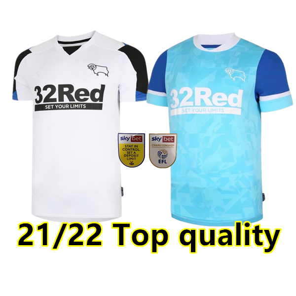 

21 22 Derby County Soccer Jerseys 2021 2022 Home white WISDOM WAGHORN MARTIN Shirt HAMER ROONEY Football uniform, 21/22 home