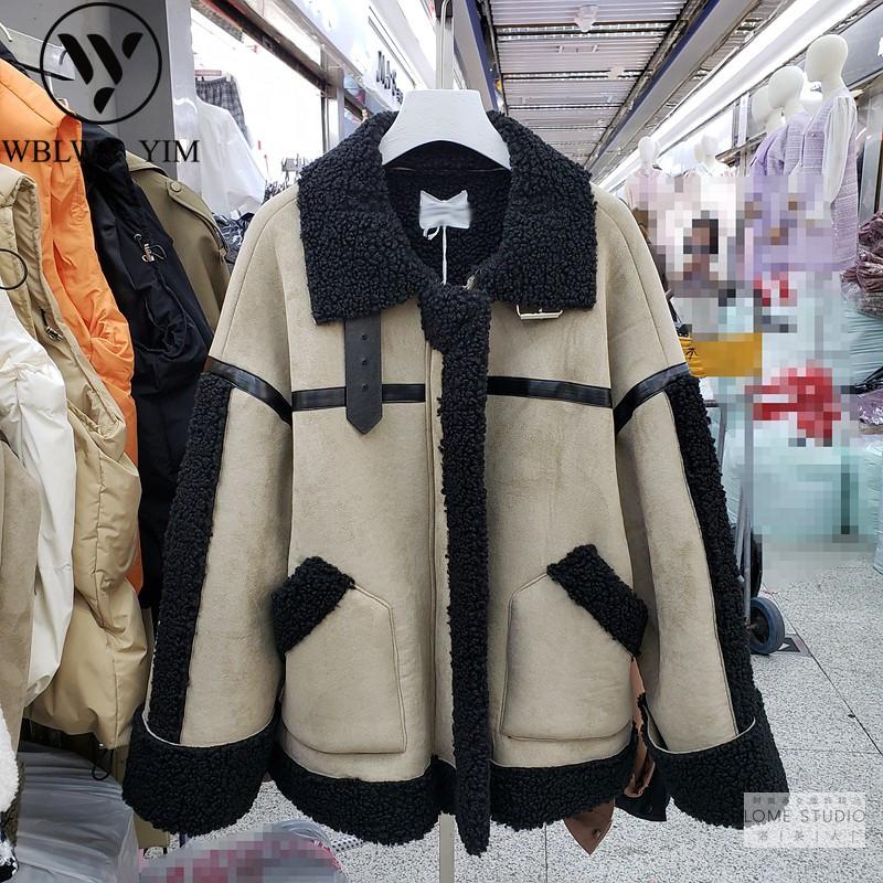 

Women' Fur & Faux High Quality Lamb Wool Jacket Women Winter Thick Warm Overcoat Soft Plush Coats Female Motorcycle Fashion Lambswool Coat, Black