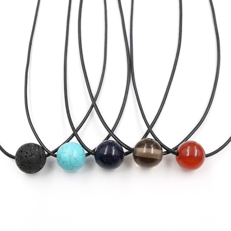 

Pendant Necklaces XSM 18 Mm Round Beads Black Rope For Women Men Adjustable Chain Reiki Amulet Natural Stones Jewelry Making 1 Pcs