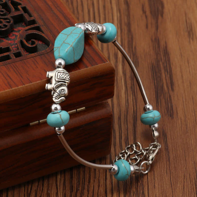 

women's Carved baby elephant Tibetan silver turquoise Charm Bracelets DYMTQB017 fashion gift national style women men's DIY bracelet