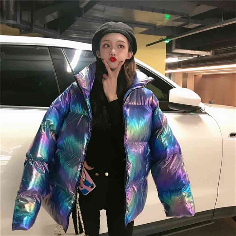 

Winter Women's Jacket High Quality Bright Colors Insulated Puffy Coat Vintage collar Fluorescent color Parka Loose Outwears 210517, Fluorescent yellow
