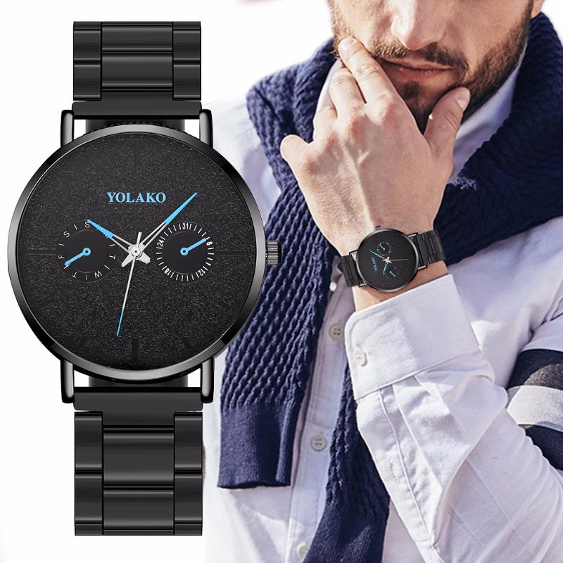 

Wristwatches Men Black Stainless Steel Business Watches Luxury Sport Watch Quartz YOLAKO Clock Relogio Masculino, Silver